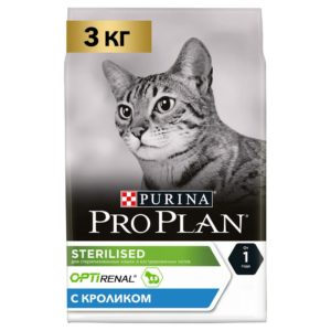 Сухой корм Pro Plan для взрослых стерилизованных кошек и кастрированных котов старше 1 года, с кроликом 3 кг