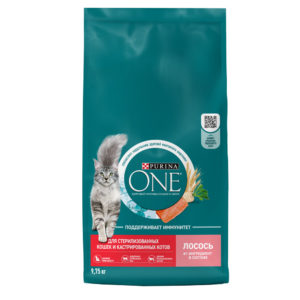 Сухой корм Purina ONE полнорационный для стерилизованных кошек и кастрированных котов, с высоким содержанием лосося, 9,75 кг