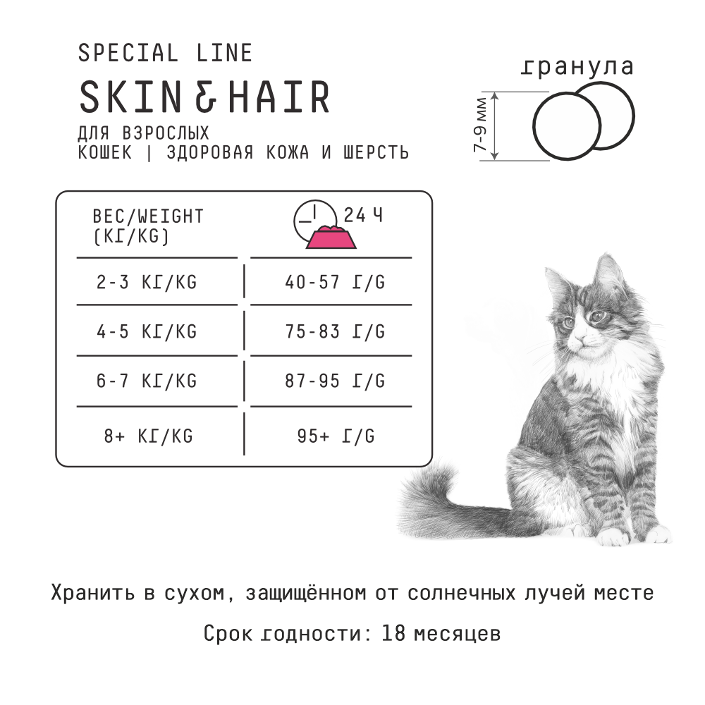 Сухой корм для длинношерстных кошек, для кожи и шерсти AJO Cat Skin&Hair с лососем и индейкой, 400 г