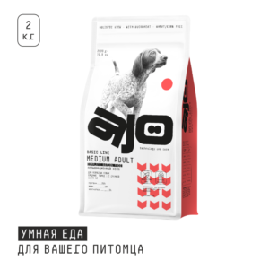 Сухой корм для взрослых собак средних пород AJO Dog Medium Adult с говядиной и гречкой, 2 кг