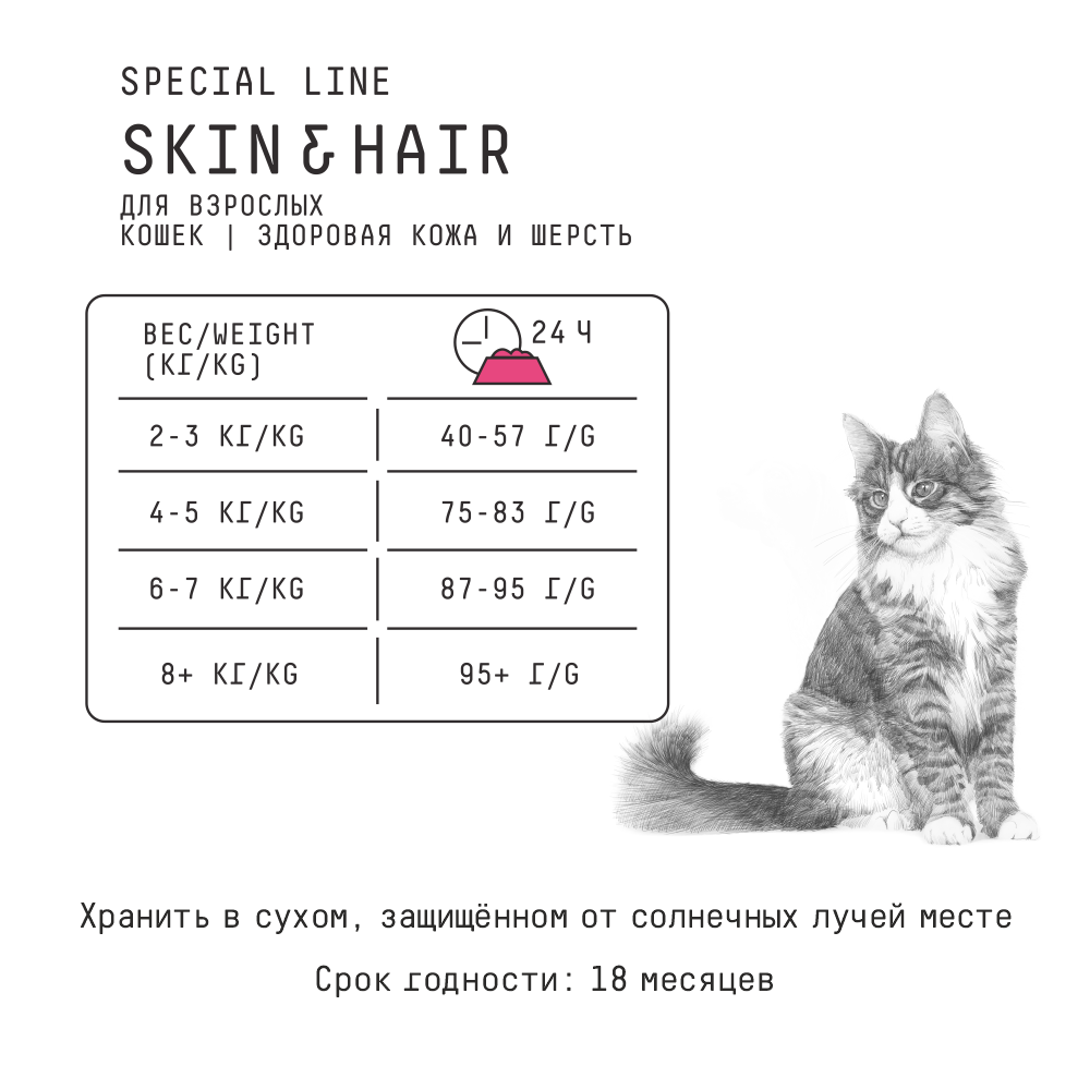Сухой корм для длинношерстных кошек, для кожи и шерсти AJO Cat Skin&Hair с лососем и индейкой, 400 г