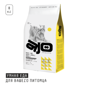 Сухой корм для взрослых собак миниатюрных пород AJO Dog Very Small Adult с индейкой, ягненком и гречкой, 8 кг